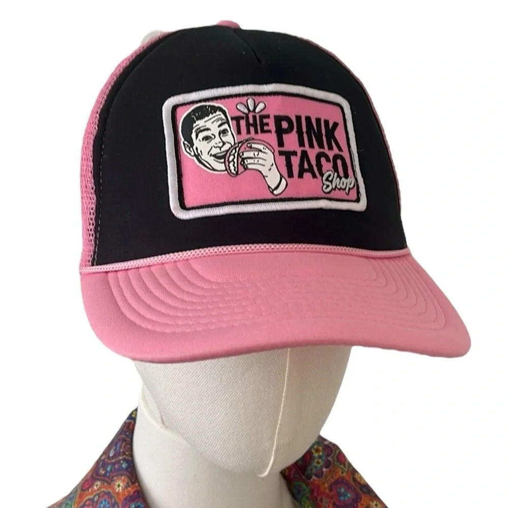 NWT pink taco shop foam mesh snap back trucker hat pink black - Picture 2 of 11